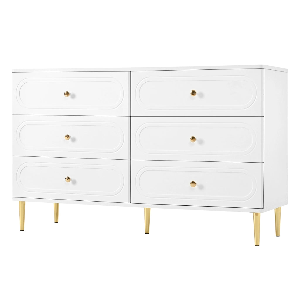 Cassettiera Bianca 6 Cassetti 120 cm; Credenza Moderna Soggiorno con Piedini in Metallo
