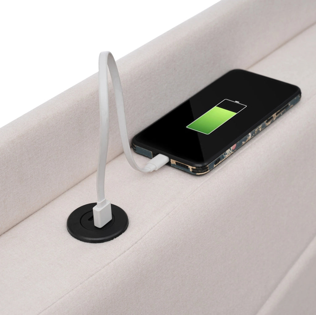 Letto matrimoniale 180x200 cm con contenitore, USB e USB-C in cotone e lino beige