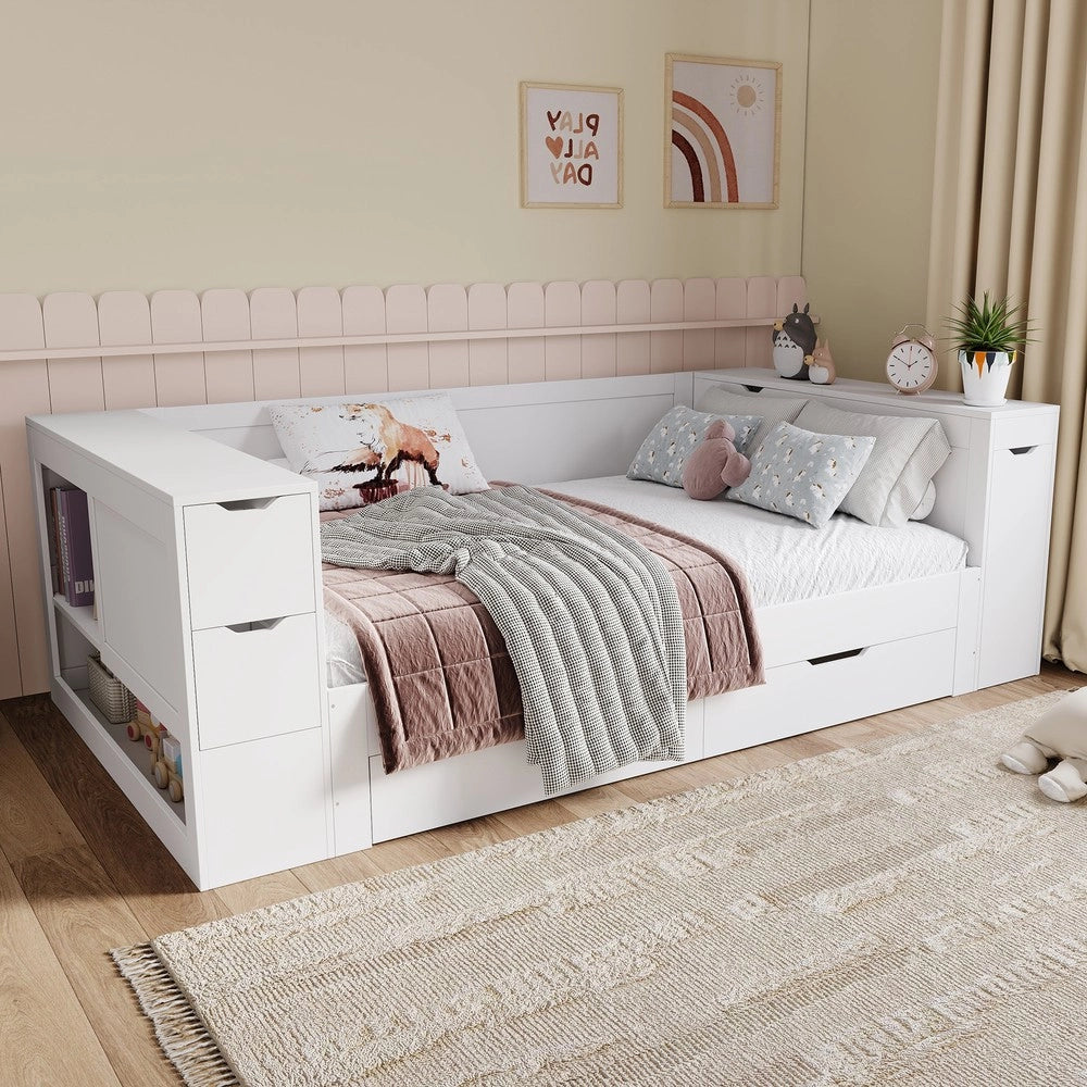 Letto Singolo con Cassetti e Contenitore ¨C MINIMAL ¨C Bianco 90x190