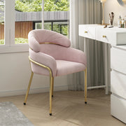 Sedia da pranzo singola in velluto rosa con quattro gambe in metallo per soggiorno; camera da letto e relax