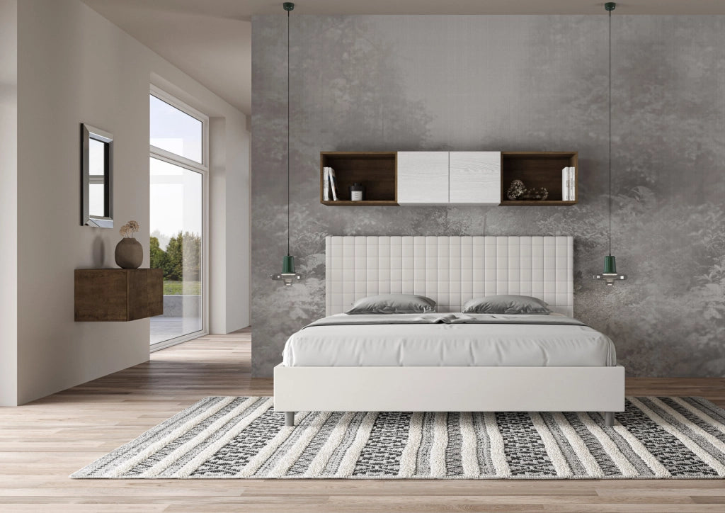 BS COM Letto matrimoniale king size contenitore imbottito 200x200 similpelle bianco