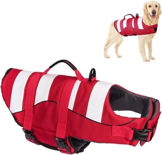 Vestimento da nuoto per cani, gilet galleggiante regolabile per animali domestici, gilet da nuoto per animali domestici con maniglia morbida (rosso, taglia S)