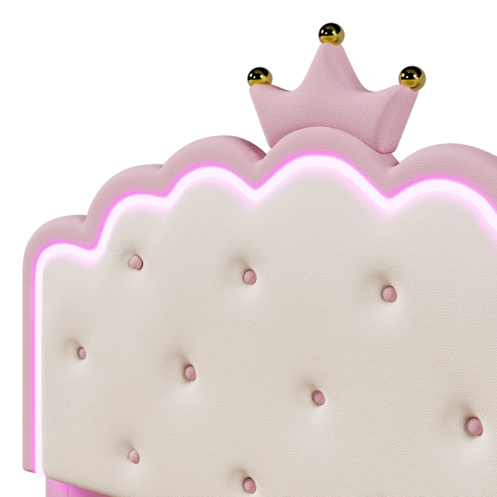 Letto Matrimoniale 140x200 cm; Letto con Contenitore; LED a Corona; in PU; Rosa