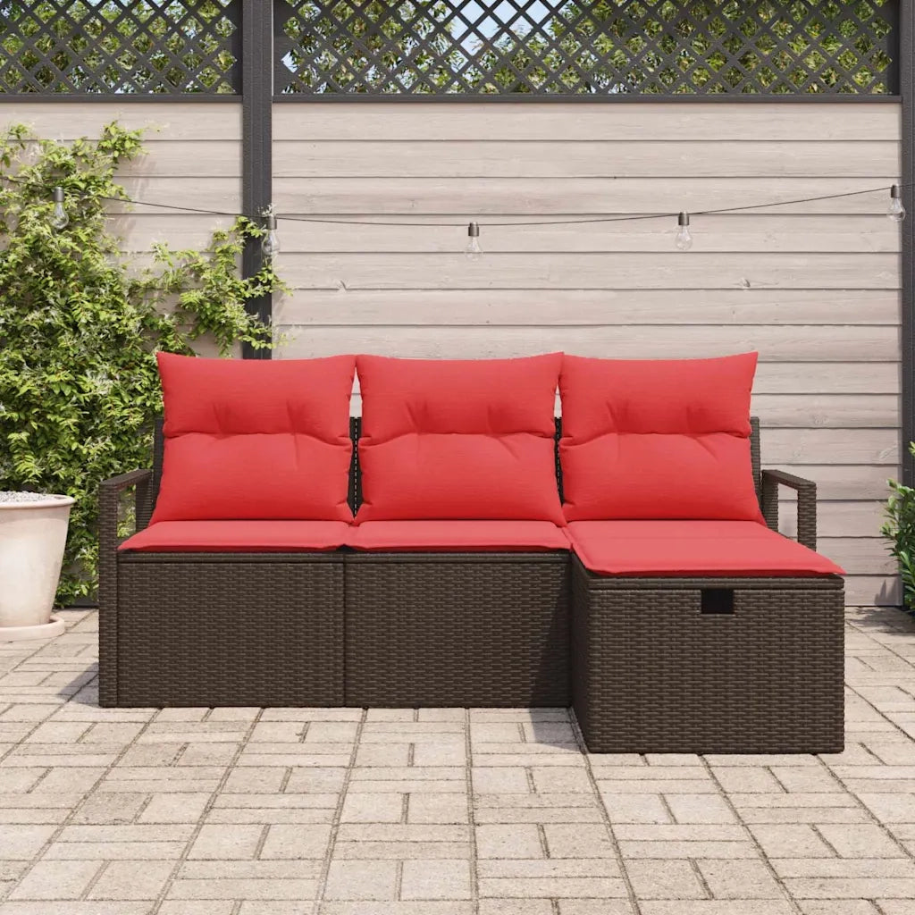 Set Divano da Giardino con cuscino 4 pcs Marrone polyrattan 3360485