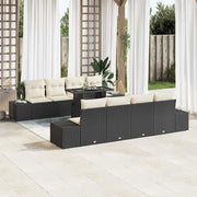 Set Divano da Giardino con cuscino 9 pcs Nero e Crema