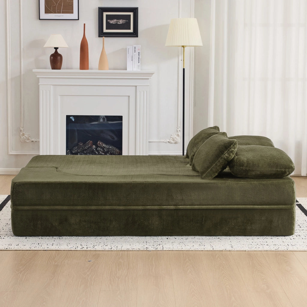 Divano letto pieghevole verde 2 in 1 con 4 cuscini
