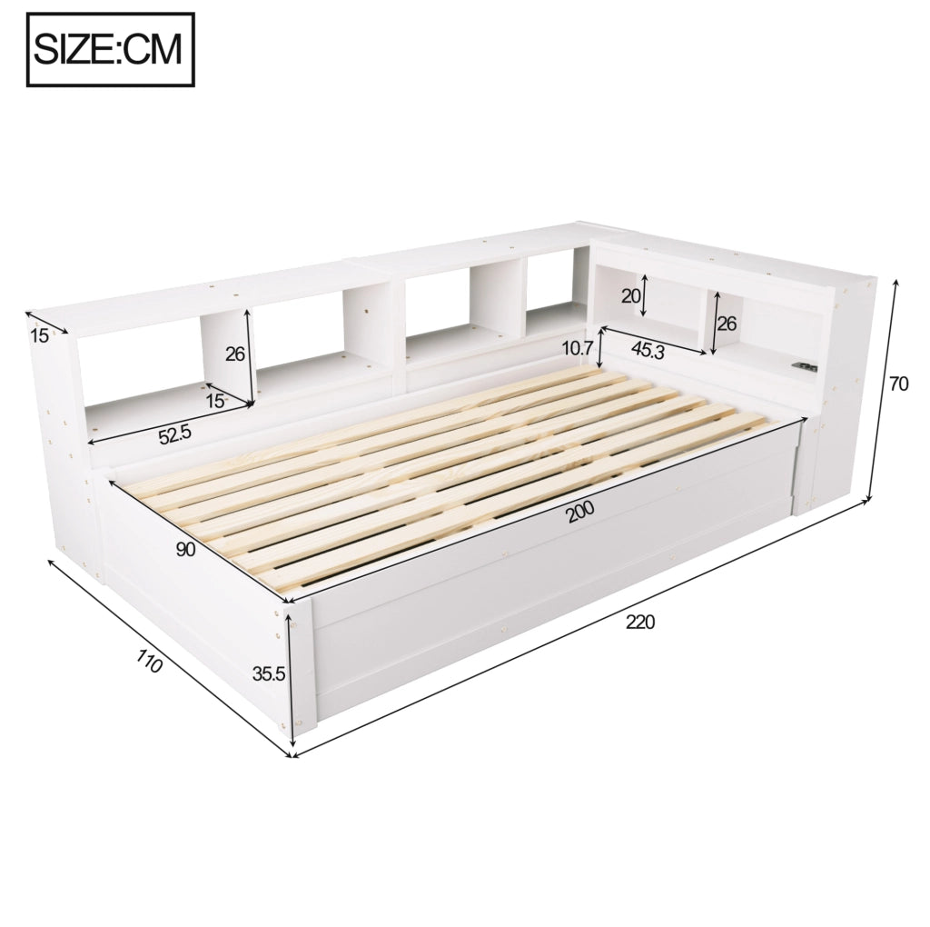 Letto multifunzione con prese, LED e vani contenitore