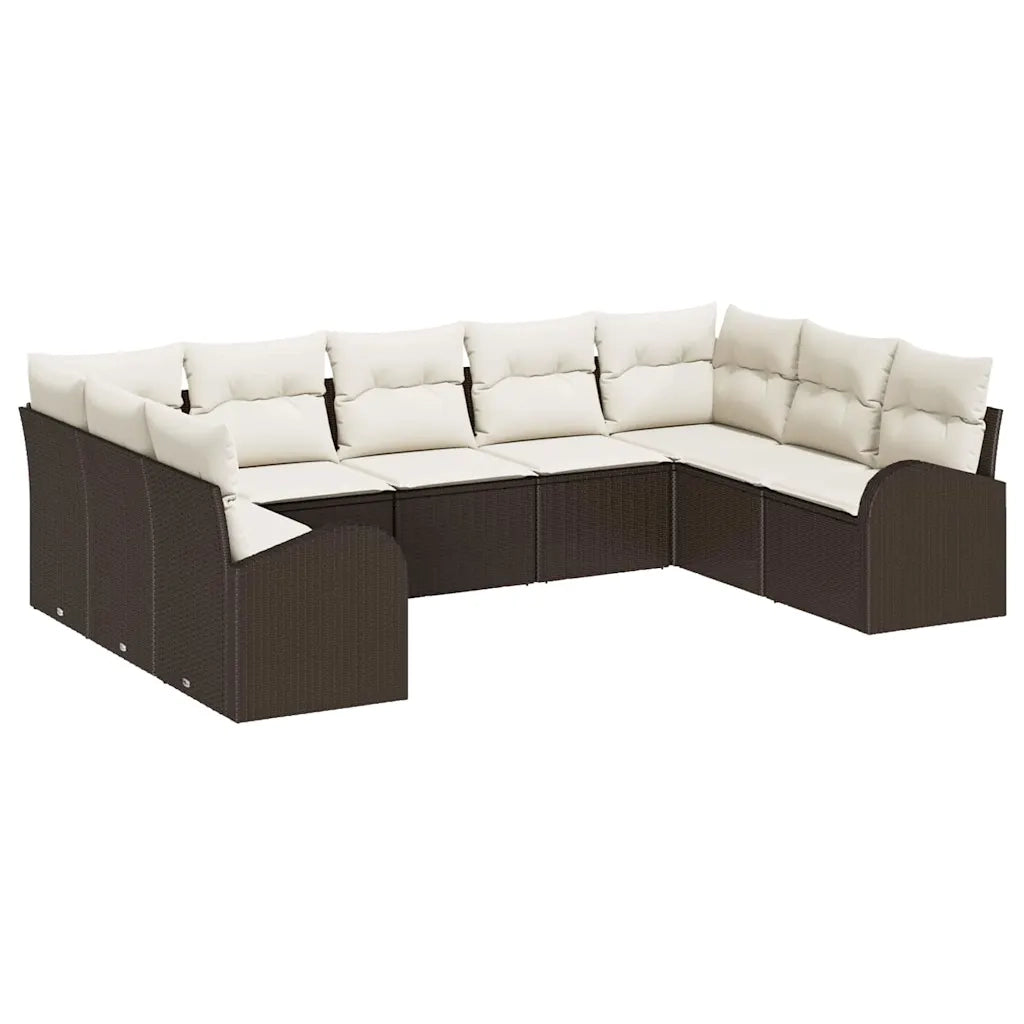 Set Divano da Giardino 9 pcs Marrone e bianco polyrattan