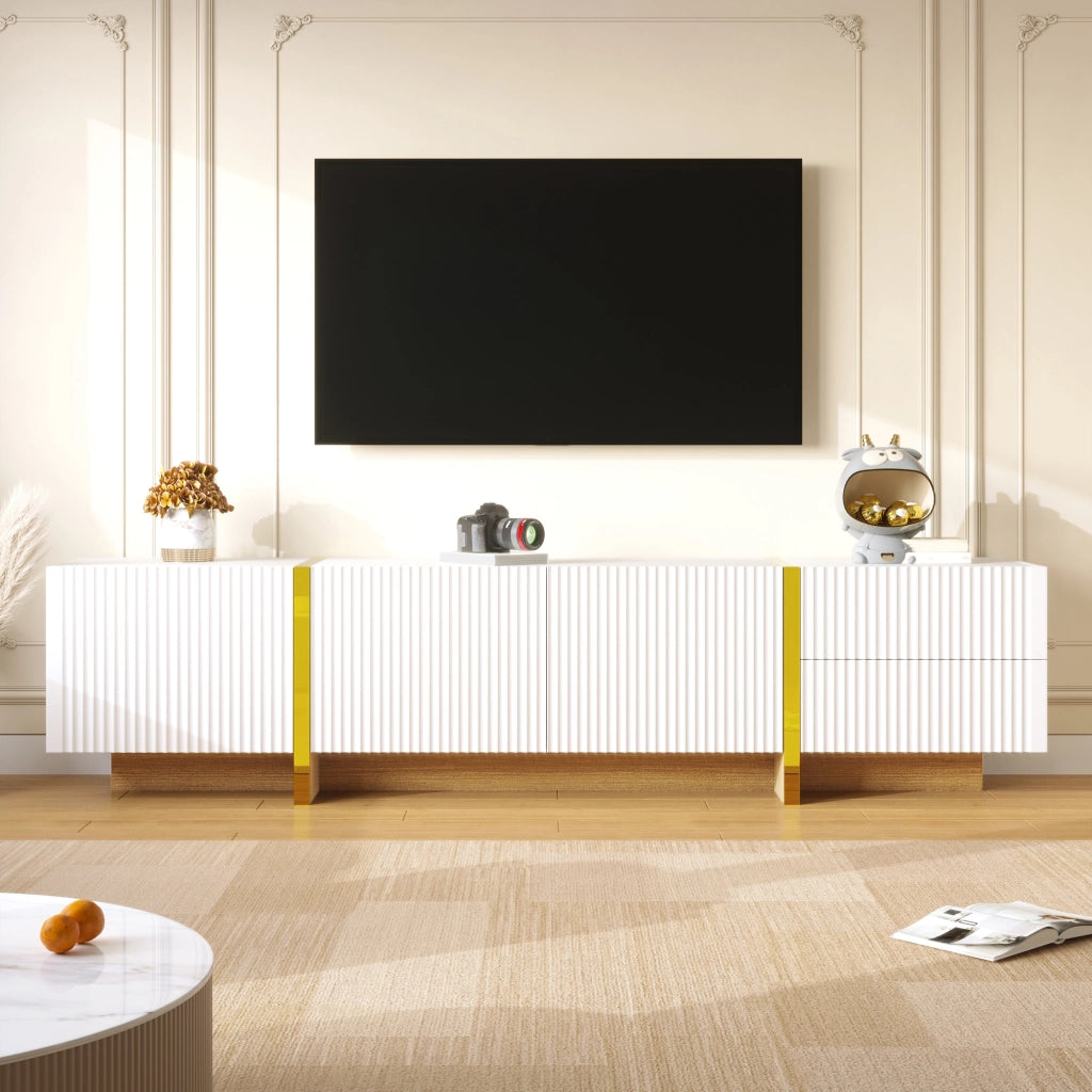 Mobile TV 190x35x45 cm con 3 ante e 2 cassetti in MDF; bianco e oro