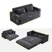 Divano letto 2 posti pieghevole con USB; portabicchieri e tasche laterali; nero/grigio
