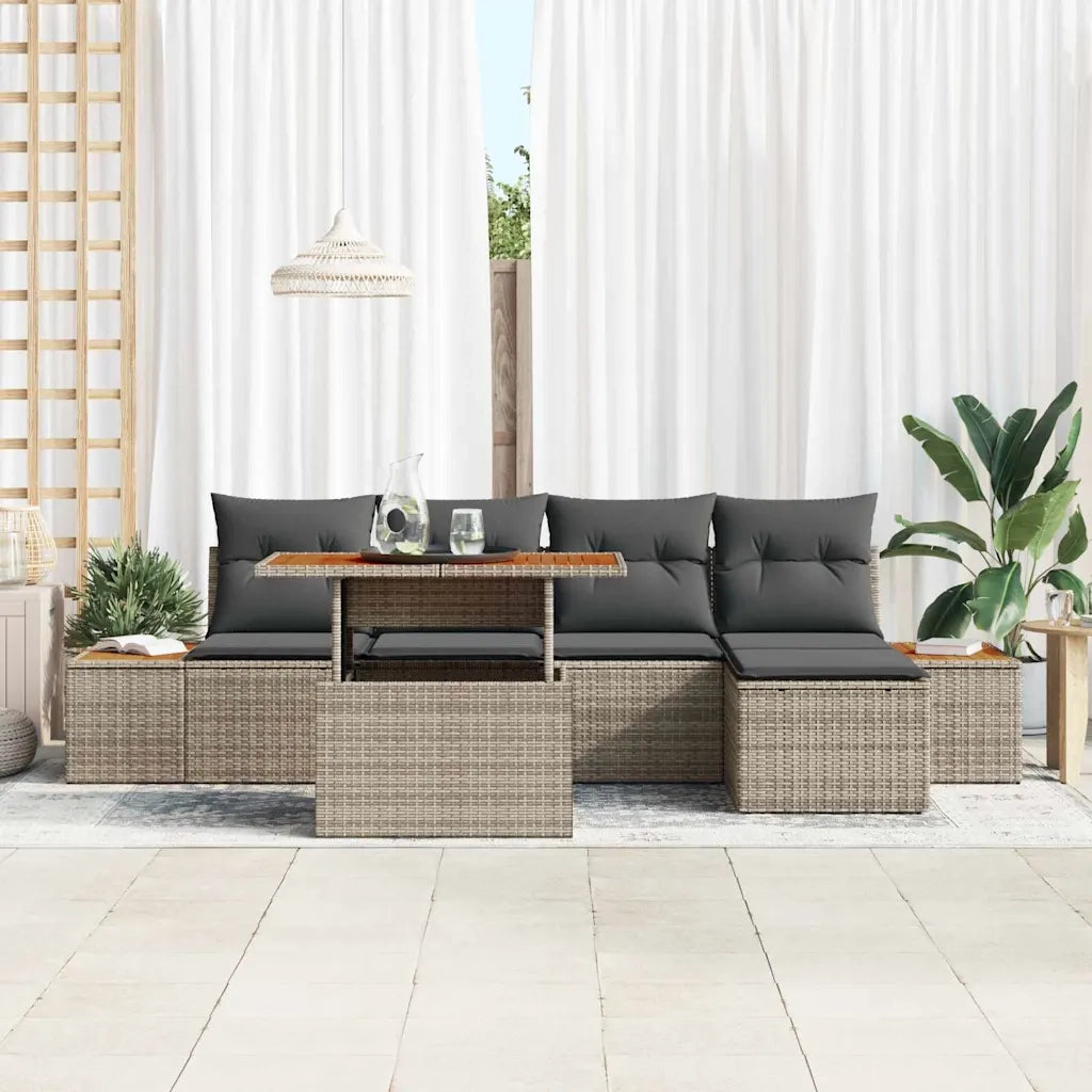 Set da Pranzo per Giardino con cuscino 6 pcs Grigio e Marrone 3350061