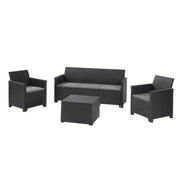 Salottino 4 Pezzi Emma Lounge Flat Wicker Graphite 5 Posti Keter