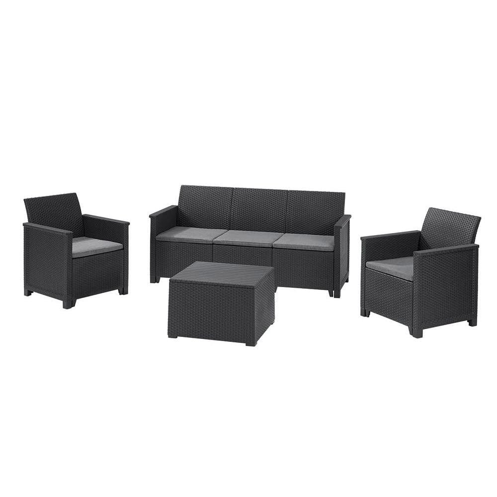 Salottino 4 Pezzi Emma Lounge Flat Wicker Graphite 5 Posti Keter