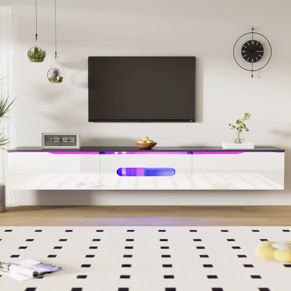 Mobile TV sospeso o da terra 180x35x30 cm con LED a 16 colori; nero e bianco