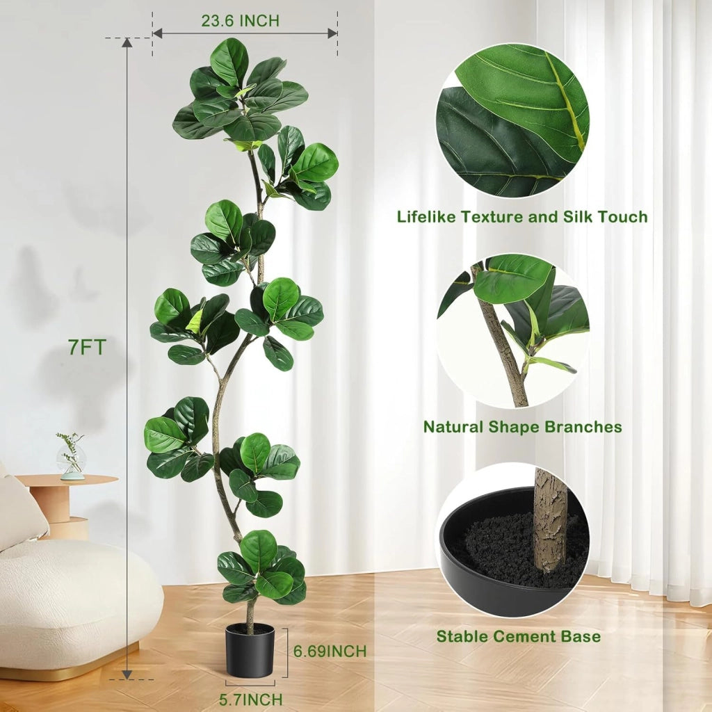 Ficus Lyrata Artificiale in Seta 210 cm Grande Pianta da Pavimento con Vaso Bianco