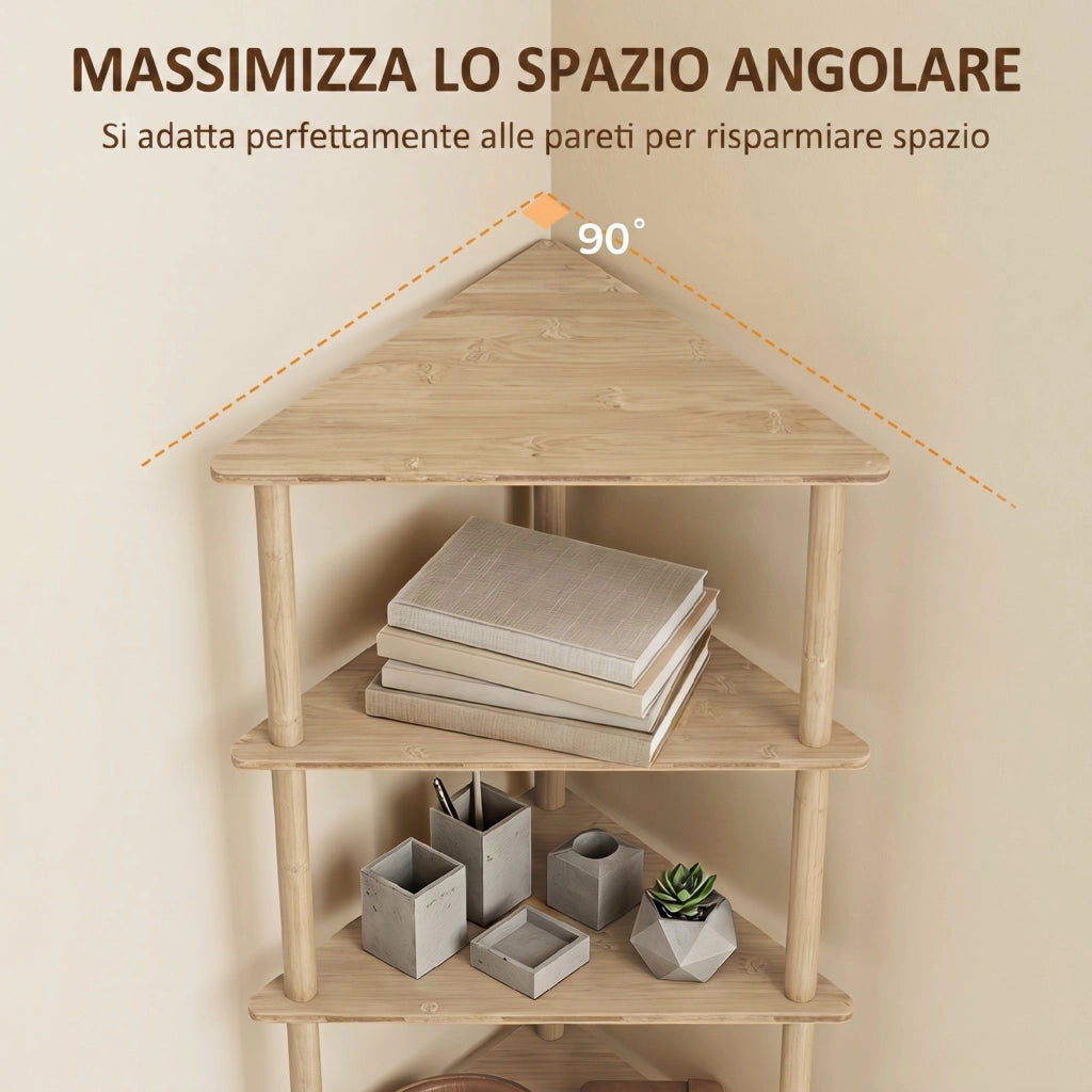 Scaffale Angolare In Bambù A Cinque Ripiani Per Bagno; Camera E Soggiorno