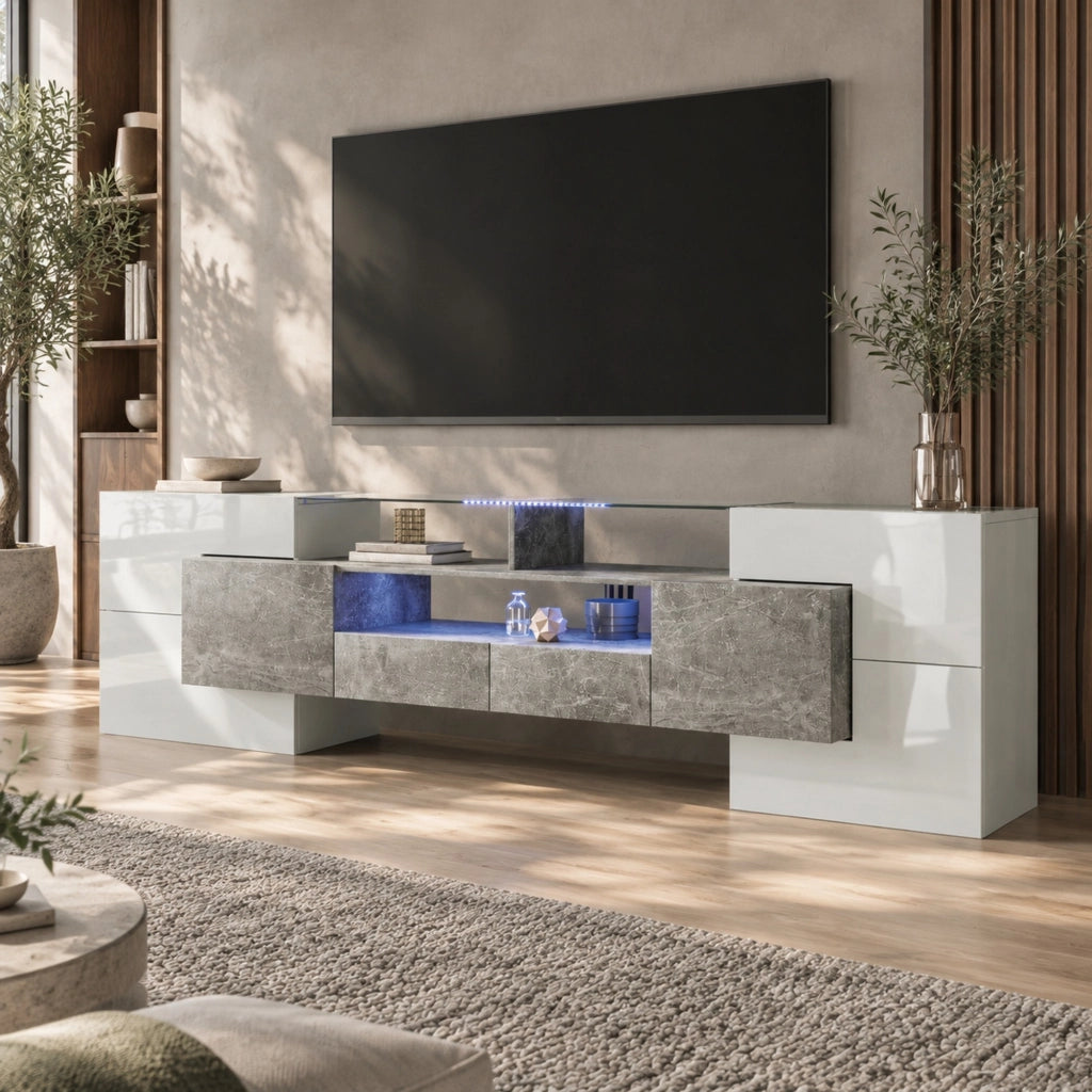 Mobile TV 200x35x60 cm con LED multicolore controllabile tramite app in MDF grigio