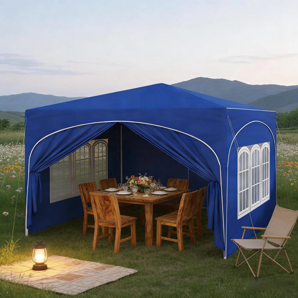 Gazebo pieghevole 3 × 3 m con 4 pareti laterali rimovibili; tetto impermeabile UV50+; blu; per esterni