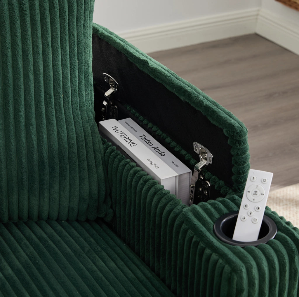 Chaiselongue in velluto di cotone con ampio spazio sdraiato, porta bicchieri laterali, illuminazione LED e porta USB