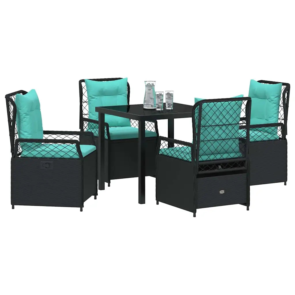 Set da Pranzo per Giardino 5 pcs Nero polyrattan 3381059