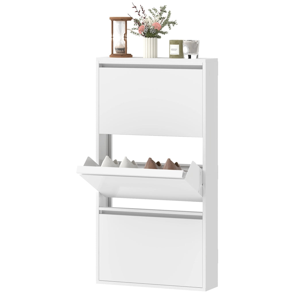 Scarpiera salvaspazio metallo slim da muro - Xylo - bianco, 3 ante, 6 paia scarpe
