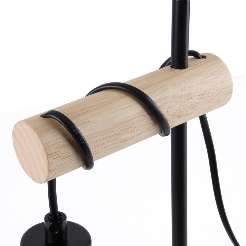 ZMH Lampada da tavolo vintage legno nera metallo E27 1 luce senza lampadina per soggiorno comodino