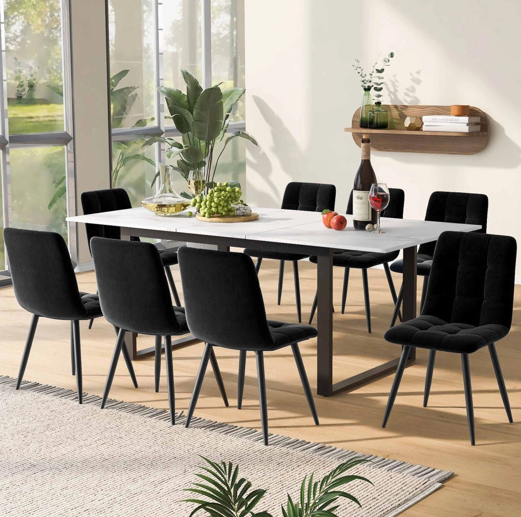 Set da pranzo 180x80x75 cm in MDF bianco allungabile con 8 sedie