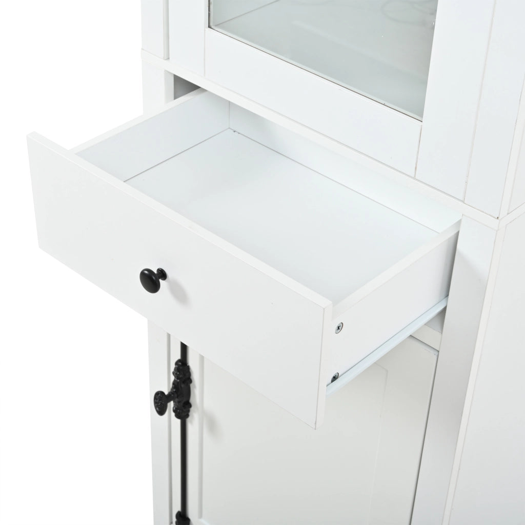 Vetrina in Vetro Bianca Mobile a Colonna 200 cm con Luci LED Cassetto e 2 Ante 55x40 cm