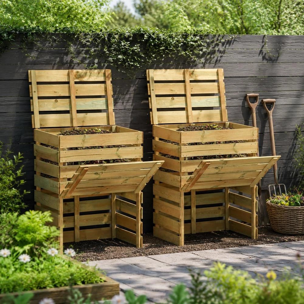 Slatted Bed Base Composter, 2 Pieces, 80x50x100 Cm, Impregnated Pine Wood