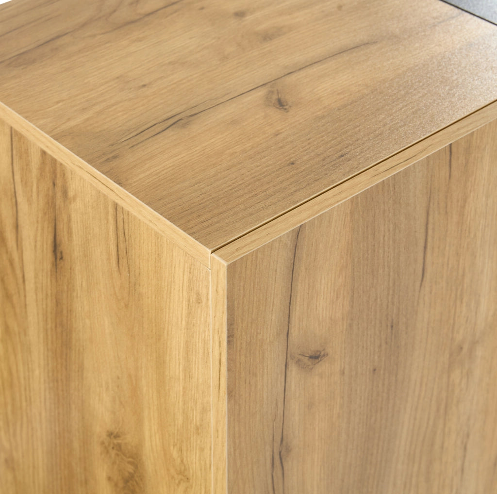 Credenza 140x40x80 cm con 3 cassetti, LED RGB e ripiani in vetro nero e marrone