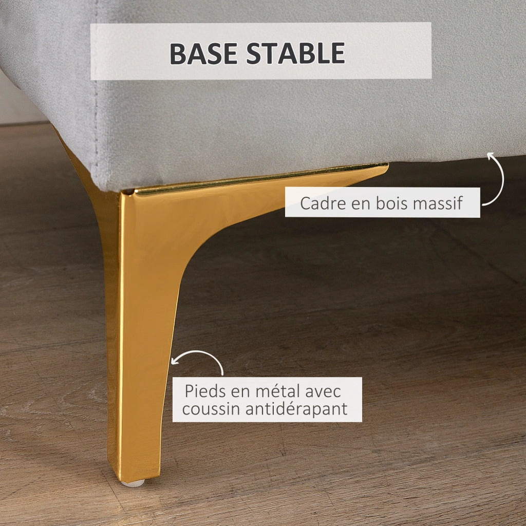 Panca imbottita capitonn¨¦ velluto grigio chiaro ¨C Xylo ¨C 118x45x42 cm piedi metallo dorato