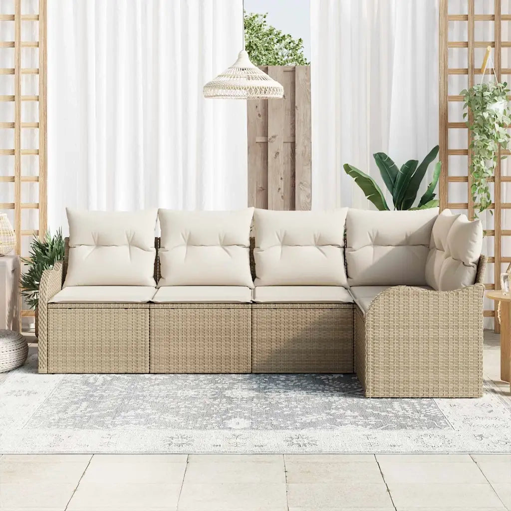 Set Divano da Giardino con archiviazione 5 pcs Beige polyrattan