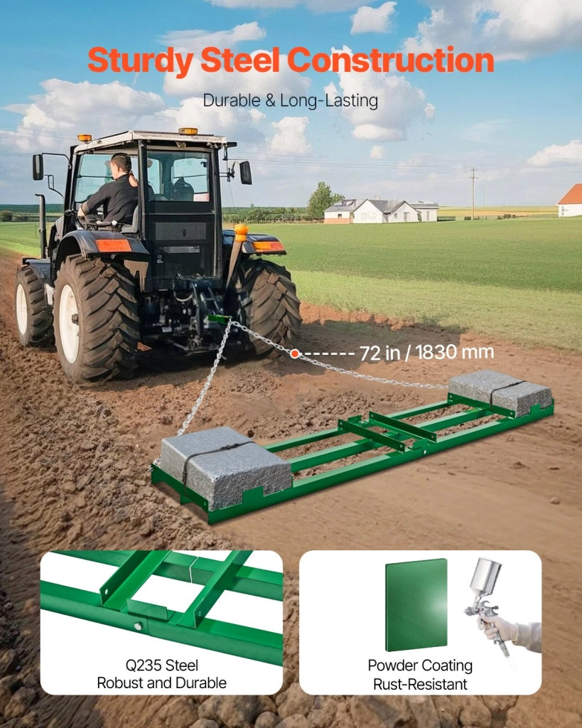 Erpice Trainato in Acciaio Q235 2435 mm con Catena e Barre Regolabili per ATV UTV Trattorino Livellatore per Prato Giardino Robusto