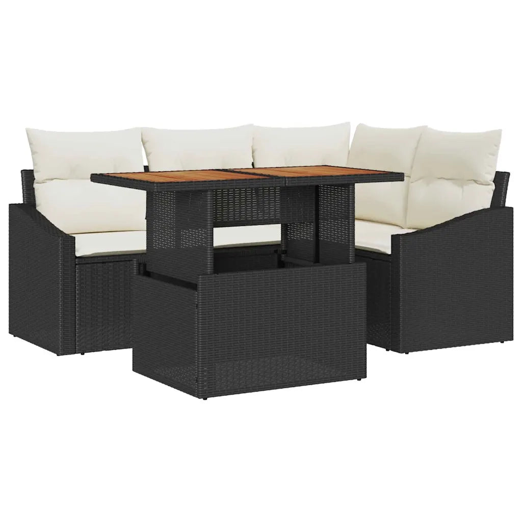 Set Divano da Giardino con archiviazione 5 pcs Nero Poly Rattan
