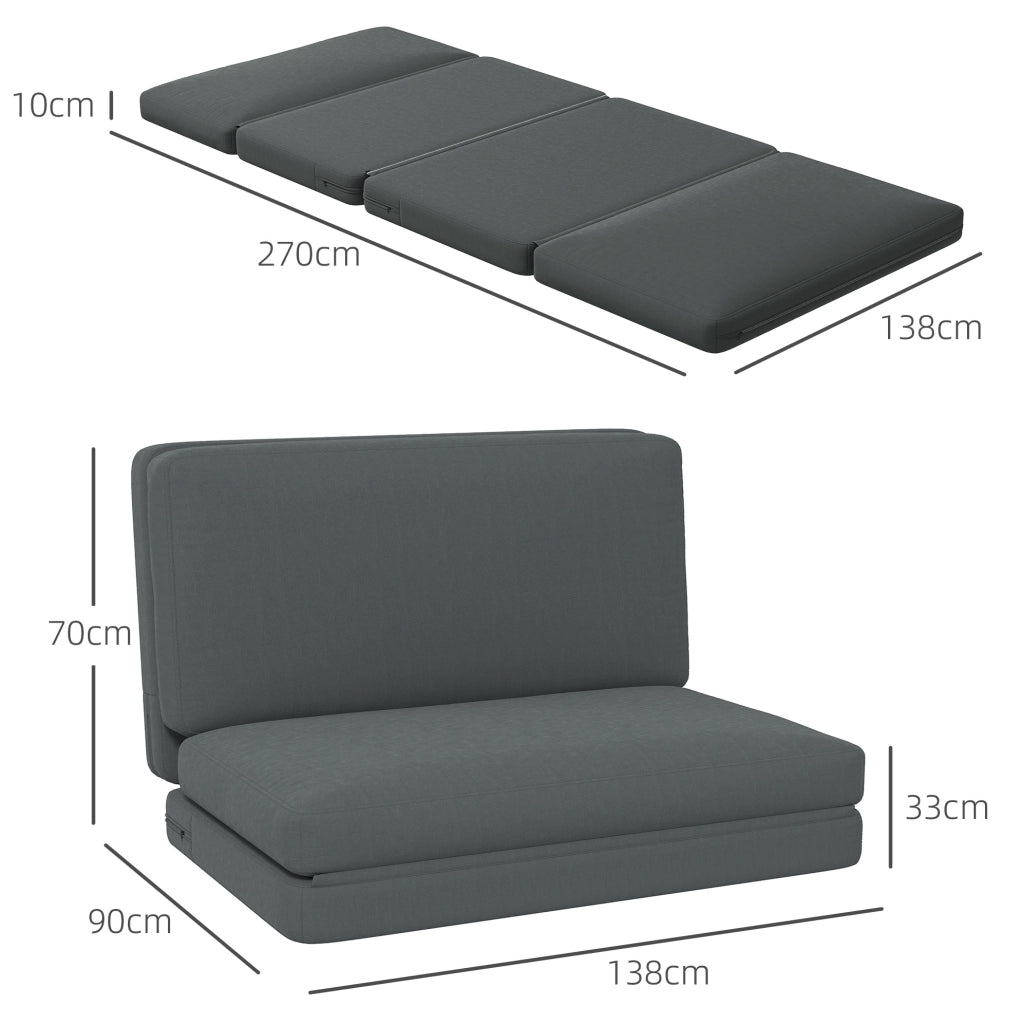 Divano a terra 3-in-1 pieghevole in tessuto effetto velluto grigio scuro, letto imbottito fino a 240 kg per soggiorno e camera