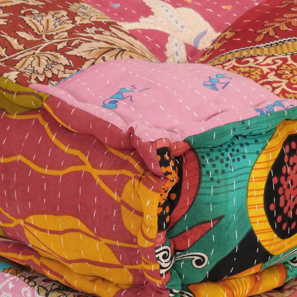 Pouf Modulare con Cuscino in Tessuto Patchwork 350377