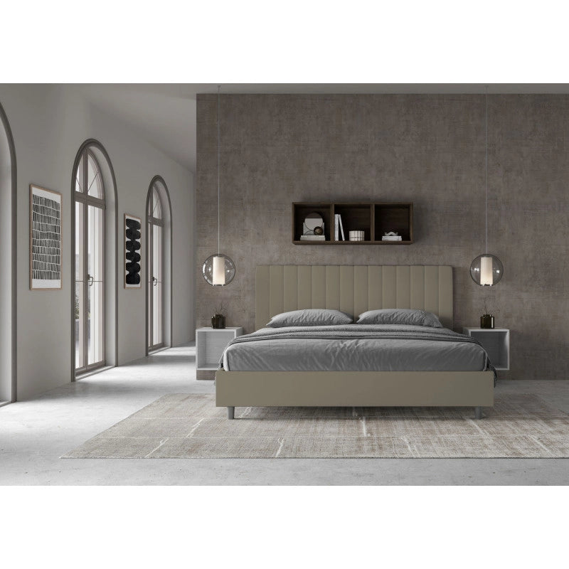 Letto imbottito Matrimoniale 180x190 cm Agueda - Similpelle,Cappuccino,Contenitore