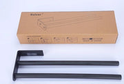 Support per asciugamani, due braccia a supporto in acciaio inossidabile, doppio, supporto asciugamani per bagno, cucina, parete, 40 cm, fissaggio alla parete (nero)