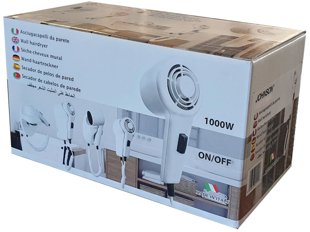 Asciugacapelli da Parete Hotel Potenza 1000W Spogliatioio Bagno Resistente