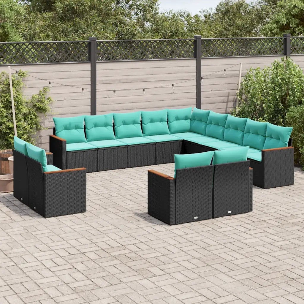 Set Divani da Giardino 13 pz con Cuscini Nero in Polyrattan 3226526