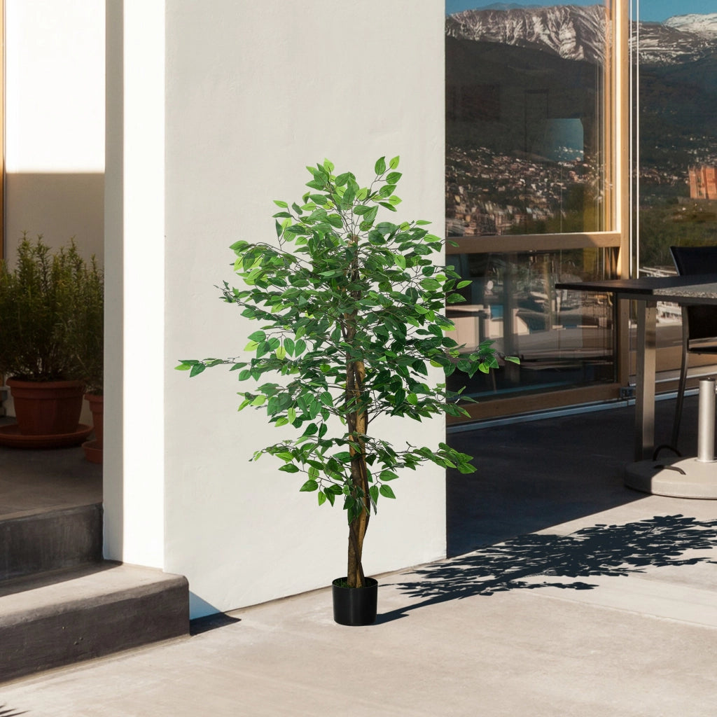Pianta Artificiale di Ficus da Interno e Esterno H150 cm con Vaso Verde