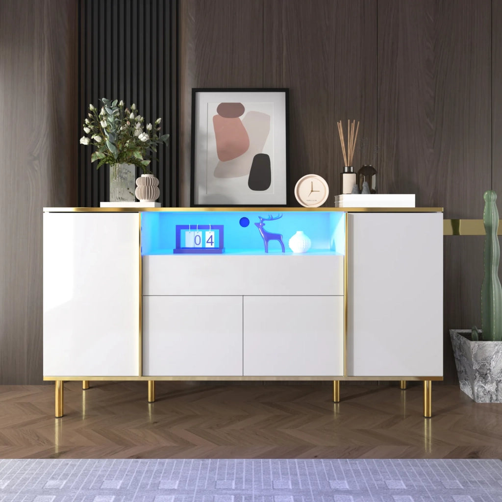 Sideboard bianco lucido 150x40x80 cm con 1 cassetto
