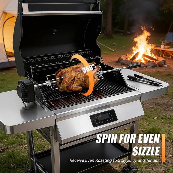 Spiedo rotante automatico 360° per BBQ, griglia elettrica in acciaio inossidabile, 4W spiedo rotante per barbecue
