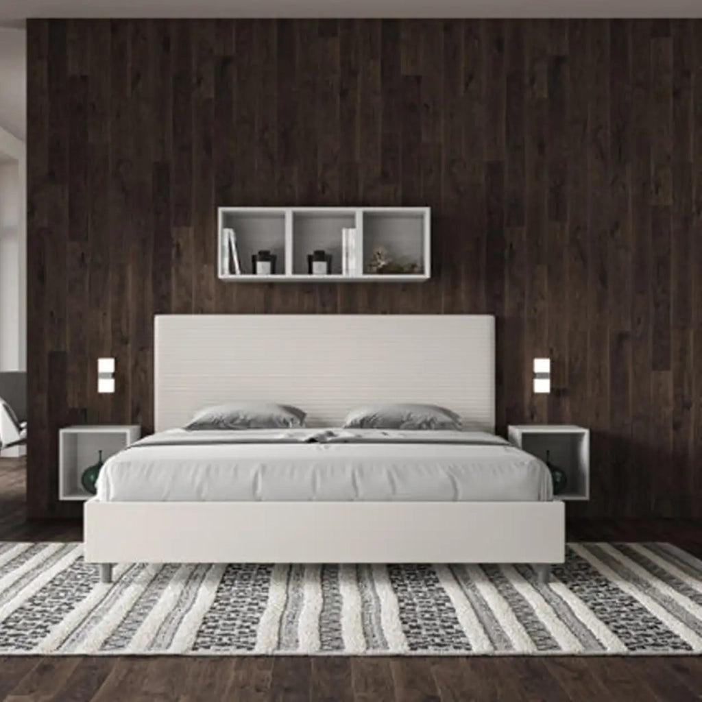 Letto matrimoniale king size contenitore imbottito 200x200 similpelle bianco Focus
