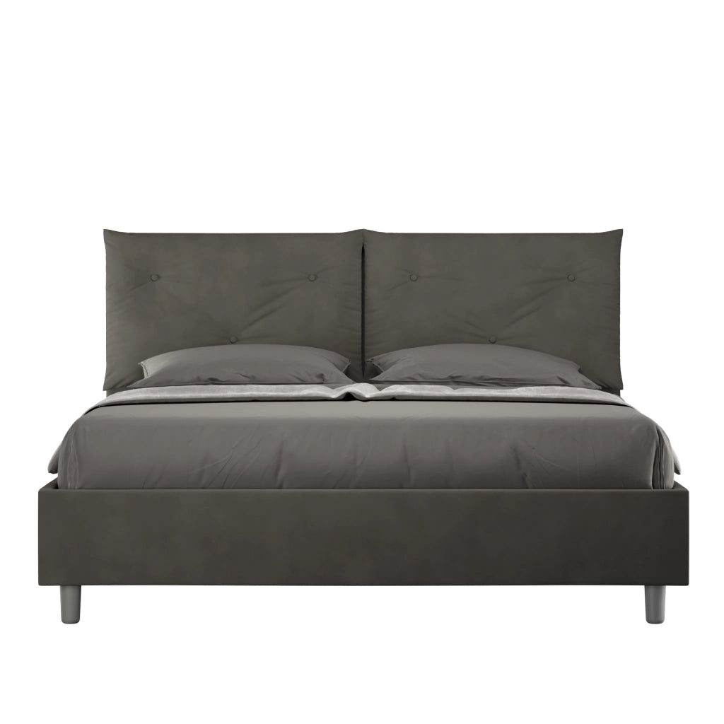 BS COM Letto matrimoniale con rete imbottito 160x200 microfibra grigio