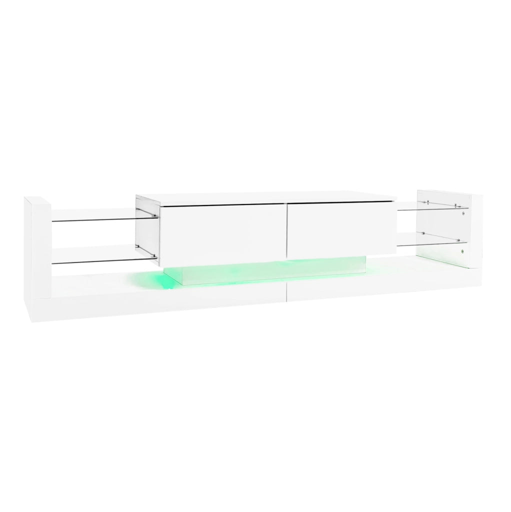 Mobile TV 181 cm con LED e 2 cassetti ribaltabili in truciolare bianco