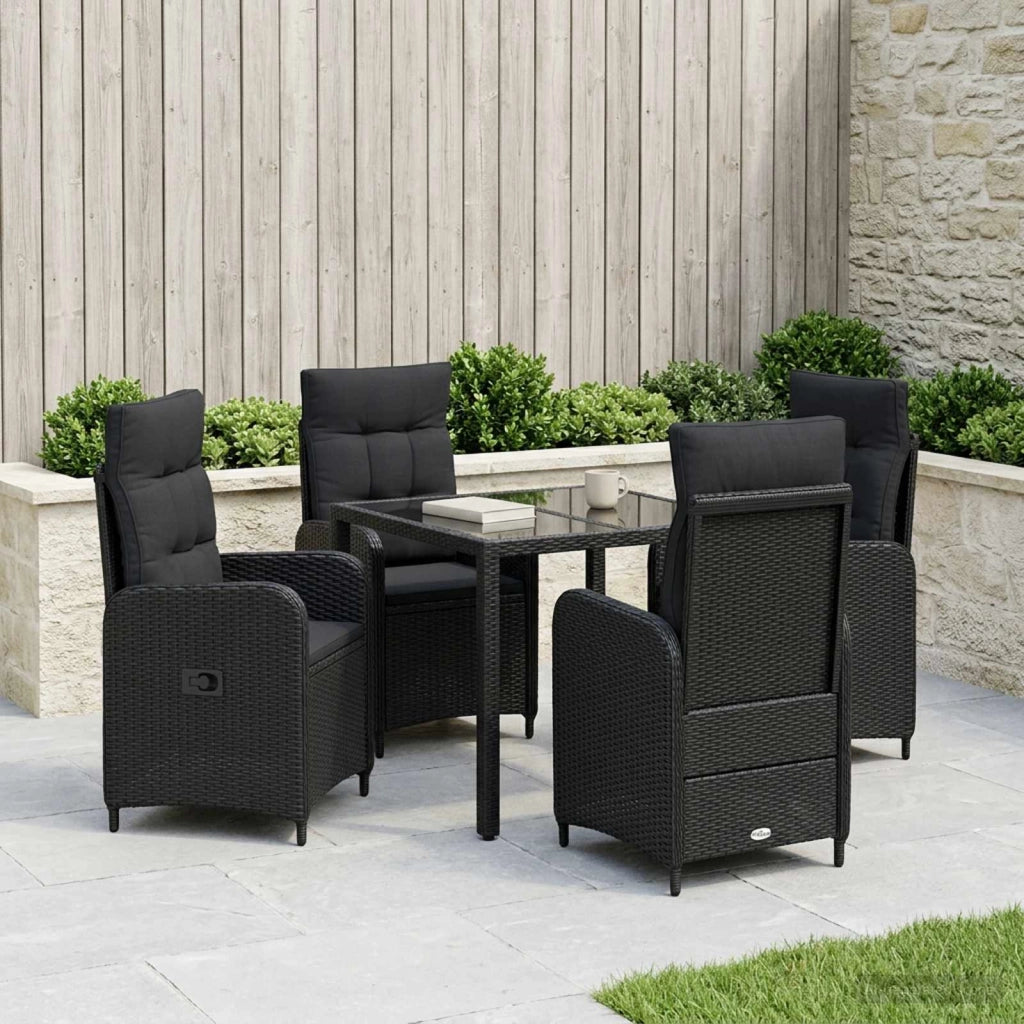 Set da pranzo per esterni 5 pz Nero polyrattan 3422293