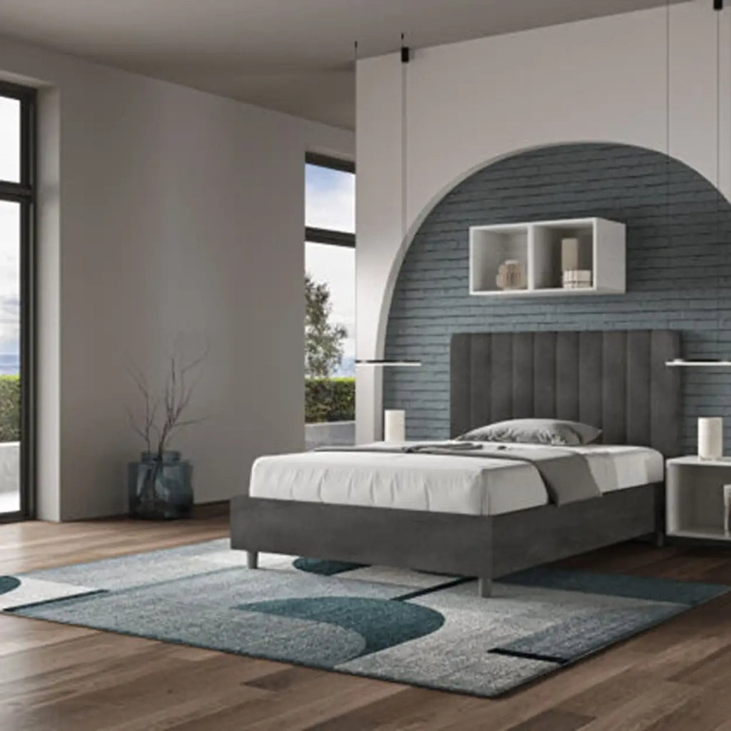Letto una piazza e mezza contenitore imbottito 120x200 microfibra grigio Agueda