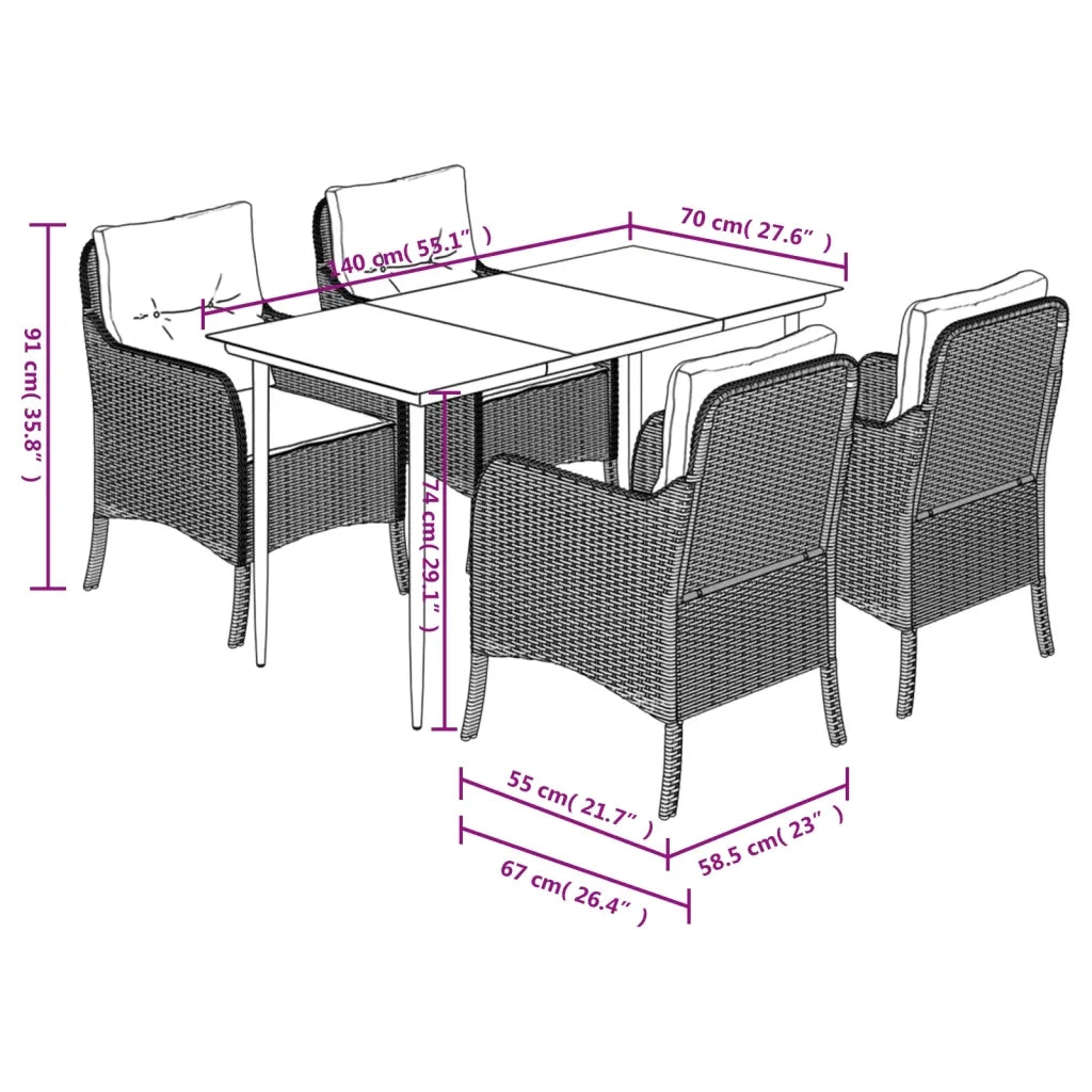Set da Pranzo da Giardino 5 pz con Cuscini Beige in Polyrattan
