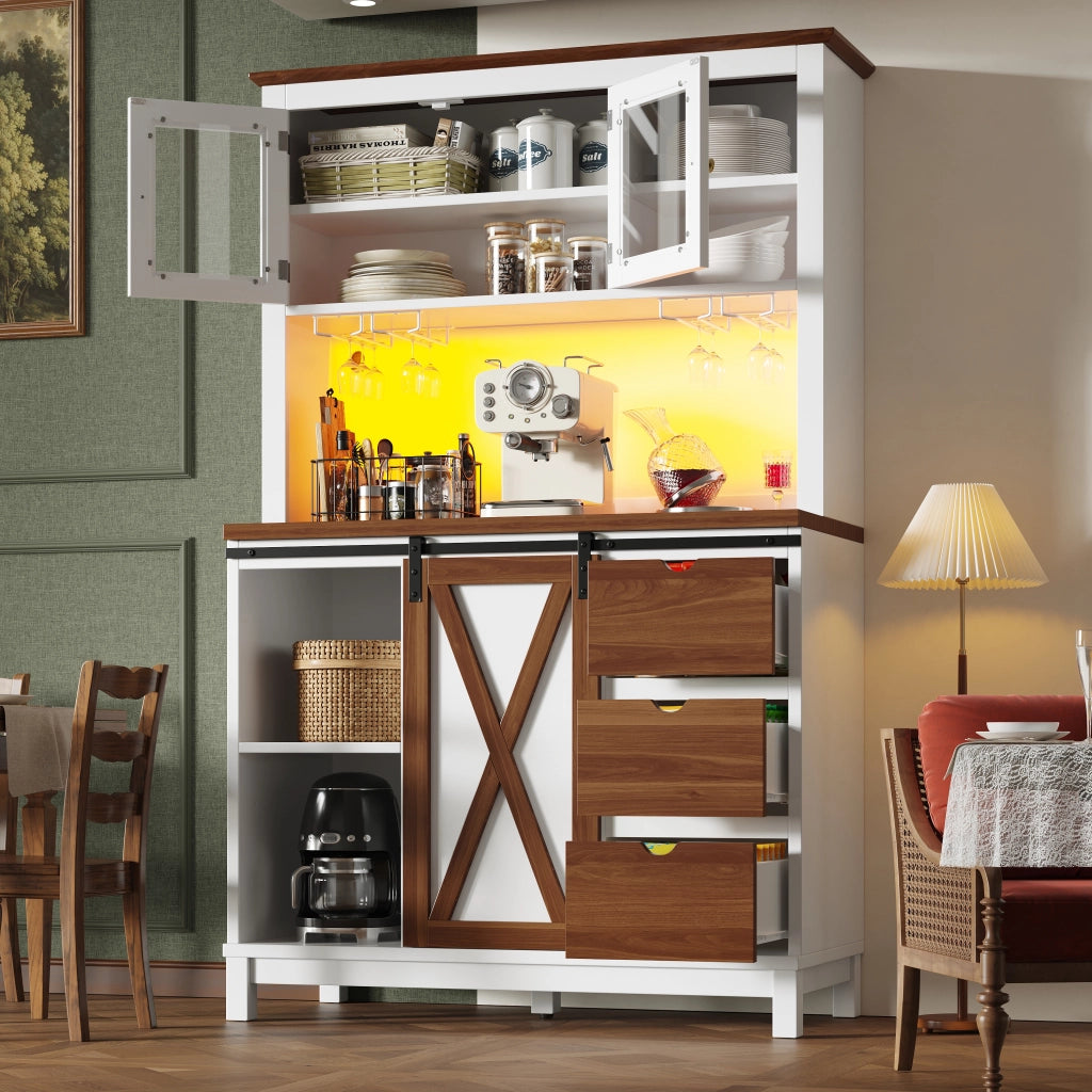 Mobile da cucina con LED controllabile via app; anta scorrevole in vetro e ripiani regolabili bianco 104 × 40 × 180 cm